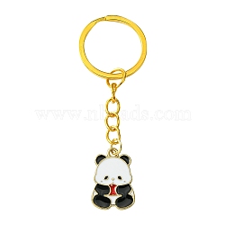 Alloy Enamel Keychain, with Iron Findings, Panda, Golden, 7.5cm, Pendant: 23mm(KEYC-YW00021-08)