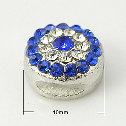Alloy Rhinestone Beads, Cadmium Free & Lead Free, Grade A, Platinum Color, Round, Sapphire, 10x6mm, Hole: 1.5mm(RB-E007-11)