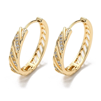 Brass with Clear Cubic Zirconia Hoop Earrings, Ring, Light Gold, 25.5x4.5mm