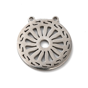 Bohemian Style 304 Stainless Steel Pendant, Laser Cut, Flat Round, Stainless Steel Color, 17x16x1.5mm, Hole: 1mm