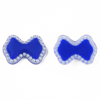 Acrylic Cabochons, with ABS Plastic Imitation Pearl Beads, Bowknot, Medium Blue, 18x24.5x4.5mm