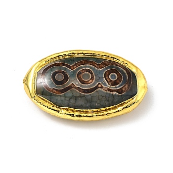 Tibetan Style dZi Beads, Natural Agate Beads, with Golden Tone Brass Findings, Lead Free & Cadmium Free, Horse Eye, 3-Eye, 46.5~49x25~28x9.5~13mm, Hole: 1.2mm
