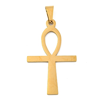 Ion Plating(IP)304 Stainless Steel Pendants, Ankh Cross, Golden, 44.5x27x1.5mm, Hole: 5x9mm