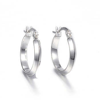 304 Stainless Steel Hoop Earrings, Ring, Silver Color Plated, 20x18.5x3mm, pin: 1x0.8mm