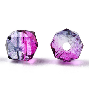 Two Tone Transparent Spray Painted Acrylic Beads, Polygon, Medium Orchid, 7.5x8x8mm, Hole: 1.8mm, about 1690pcs/500g