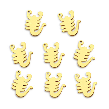 Vacuum Plating 201 Stainless Steel Charms, Laser Cut, Scorpion, Golden, 14.5x12x1mm, Hole: 1mm
