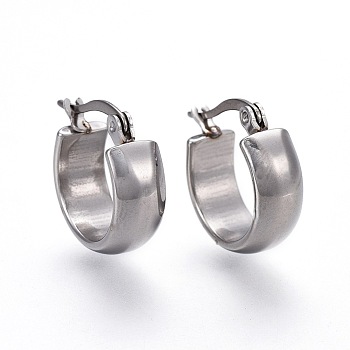 304 Stainless Steel Hoop Earrings, Hypoallergenic Earrings, Ring, Stainless Steel Color, 16.5x15x6mm, Pin: 1mm
