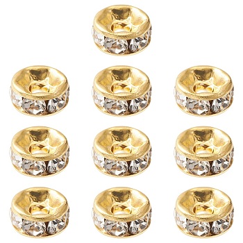 Brass Rhinestone Spacer Beads, Grade A, Straight Flange, Rondelle, Golden, Crystal, 5x2.5mm, Hole: 1mm