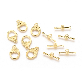 Tibetan Style Alloy Toggle Clasps, Flower, Golden, Flower: 18x12x2mm, Hole: 1.5mm, Bar: 19.5x6.5x3mm, Hole: 1.8mm