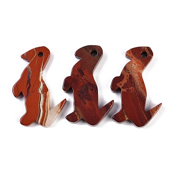 Natural Red Jasper Pendants, Dinosaur Charms, 50x40x6.5mm, Hole: 4mm