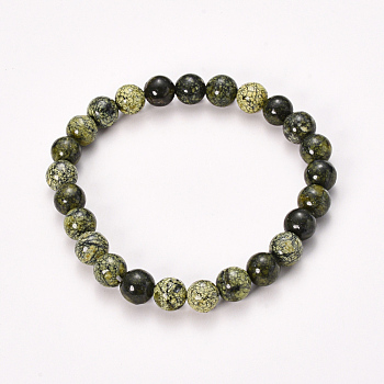 Natural Serpentine/Green Lace Stone Beaded Stretch Bracelets, Round, 2-1/8 inch(55mm), Bead: 10mm