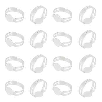 150Pcs Adjustable Alloy Finger Rings Components, Pad Ring Base Settings, Flat Round, Platinum, Inner Diameter: 15.1mm, Tray: 7mm