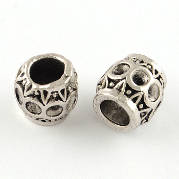 Tibetan Style Alloy European Bead Rhinestone Settings, Lead Free, Rondelle, Antique Silver, 9.5x9.5mm, Hole: 5mm, Fit for 2.5mm rhinestone, about 398pcs/1000g