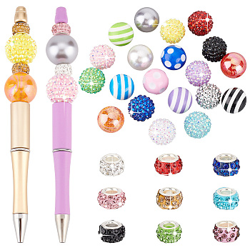 PandaHall Elite 38Pcs Acrylic & Resin & Polymer Clay Rhinestone Large Hole Beads, European Beads, with Silver Color Plated Brass Cores, Rondelle, Mixed Color, 11~20x7~20mm, Hole: 3~5mm