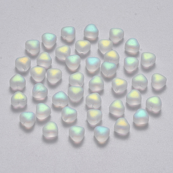 Transparent Spray Painted Glass Beads, AB Color Plated, Frosted, Heart, Clear AB, 6x6x4mm, Hole: 0.7mm