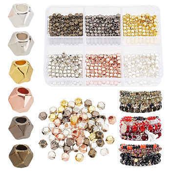 600Pcs 6 Colors Polyhedron Alloy Finding Beads, Mixed Color, 3x3x3mm, Hole: 1mm, 100pcs/color