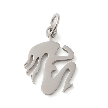 304 Stainless Steel Pendants, with Jump Ring, Mermaid Charms, Stainless Steel Color, 25x18.5x1.4mm, Hole: 5.5mm