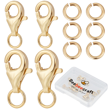 6Pcs 2 Size 925 Sterling Silver Lobster Claw Clasps, with 925 Stamp, with 12Pcs Open Jump Rings, Golden, 9.5mm, Hole: 1mm, 3Pcs/size