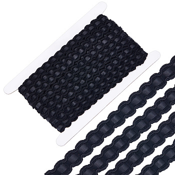 PU Leather with Polyester Ribbon, Clothes Accessories Decoration, Rectangle Pattern, Black, 16x2mm, about 10 yards/card