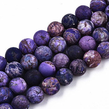 Natural American Turquoise Beads Strands, Dyed & Heated, Frosted, Round, Indigo, 6mm, Hole: 1mm, about 59~60pcs/strand, 15.35 inch(39cm)