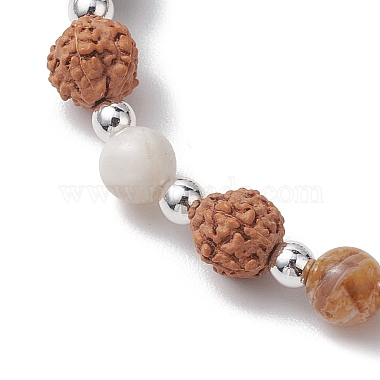 Round Natural Bamboo Leaf Agate & Electroplated Synthetic Non-magnetic Hematite & Natural Rudraksha Beaded Stretch Bracelets(BJEW-JB10661)-3