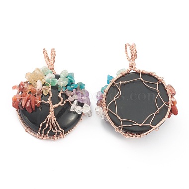 Natural & Synthetic Gemstone Pendants with Rose Gold Brass Findings with Mixed Stone Chips(G-J392-01)-3