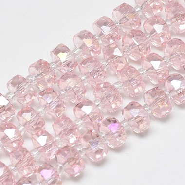 8mm Pink Flat Round Glass Beads