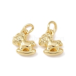 Brass Pendants, Hobbyhorse Charms, Cadmium Free & Lead Free, Rack Plating, Long-Lasting Plated, with Jump Ring, Real 18K Gold Plated, 10x10x4mm, Hole: 3mm(KK-P339-09G)