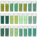 Glass Seed Beads, Round, Green, 2~2.5x1.5~2mm, Hole: 0.8~1mm, 12 colors, 10g/color(SEED-SC0001-51B-04)