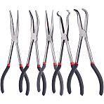 45# Carbon Steel Lengthened Jewelry Plier Sets, Include 25&deg;45&deg;90&deg;Curved Nose Pliers, Long Reach Hose Grip Pliers, Straight Needle Nose Pliers, Black, 27.5x5.9x3.2cm, 28x5.7x1.3cm, 28x6.2x1.2cm, 28x5.9x1.2cm, 26x6.2x3.8cm(PT-WH0005-05)