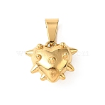304 Stainless Steel Pendants, Spiked Heart Charm, Ion Plating(IP), Long-Lasting Plated, Golden, 16.5x19x11mm, Hole: 9x4.5mm(STAS-F363-16G)