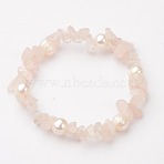 Gemstone Chip Stretch Bracelets, with Grade B Potato Freshwater Pearl Beads, Rose Quartz, 55mm(BJEW-JB01516-01)