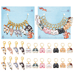 2 Sets 2 Style Cat Alloy Enamel Charm Locking Stitch Marker, Crochet Leverback Hoop & Lobster Clasp Charm, Mixed Color, 34~40.5mm, 1 set/style(HJEW-NB0002-11)