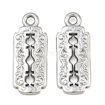 304 Stainless Steel Pendants, Rectangle with Floral Pattern Charms, Stainless Steel Color, 21x9x2mm, Hole: 1.8mm(SA-CBA1839-03P)