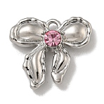 Rack Plating Alloy Pendant, with Rhinestone, Lead Free & Cadmium Free, Bowknot, Platinum, Rose, 13.5x15x4mm, Hole: 1.4mm(PALLOY-F312-61P-02)