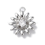 Glass Charms, with Brass Findings, Flower Charm, Real Platinum Plated, 11x9.5x2.5mm, Hole: 1mm(KK-F867-25P)