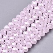 Electroplate Glass Beads Strands, Imitation Jade Beads, Pearl Luster Plated, Faceted, Rondelle, Pink, 3x2mm, Hole: 0.8mm, about 165~169pcs/strand, 15~16 inch(38~40cm)(EGLA-A034-J2mm-A03)