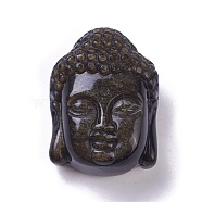 Natural Golden Sheen Obsidian Pendants, Buddha Head, 33x24.5x15.5mm, Hole: 1.2mm(G-I226-11B)