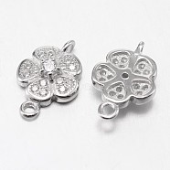 Flower 925 Sterling Silver Micro Pave Cubic Zirconia Links, Platinum, 14x9x3mm, Hole: 1mm(STER-F011-226)