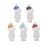 Alloy Enamel Pendants, Skeleton with Hat Charm, Platinum, Mixed Color, 32.5x13x1.4mm, Hole: 1.7mm(ENAM-G212-20P)