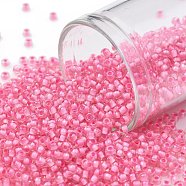 TOHO Round Seed Beads, Japanese Seed Beads, (191C) Pink Lined Crystal, 11/0, 2.2mm, Hole: 0.8mm, about 1110pcs/bottle, 10g/bottle(SEED-JPTR11-0191C)