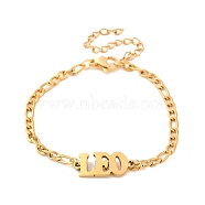 Constellation 202 Stainless Steel Figaro Chain Link Bracelets for Women Men, Golden, Leo, 6-1/8 inch(15.5cm), Pendant: 8x19x1.5mm(AJEW-U006-01I)