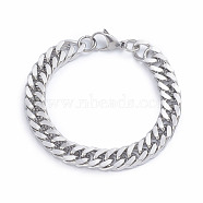 Men's 304 Stainless Steel Diamond Cut Cuban Link Chain Bracelets, with Lobster Claw Clasps, Stainless Steel Color, 8-1/2 inch~8-5/8 inch(21.5~22cm), 10.5mm(X-BJEW-L673-002C-P)