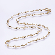 304 Stainless Steel Chain Necklaces, with Lobster Claw Clasps, Ion Plating (IP), Wave shape, Golden, 17.7 inch(45cm)(STAS-P164-23G)