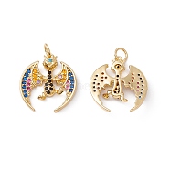 Rack Plating Brass Micro Pave Colorful Cubic Zirconia Pendants, with Jump Ring, Cadmium Free & Nickel Free & Lead Free, Real 18K Gold Plated, Dinosaur, 16x15x4mm, Jump Ring: 4x0.5mm, Inner Diameter: 3mm(ZIRC-C040-48A-G)