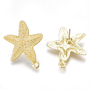 Alloy Stud Earring Findings, with Loop, Steel Pins, Starfish/Sea Stars, Light Gold, 30x26mm, Hole: 2mm, Pin: 0.7mm(PALLOY-S121-39)