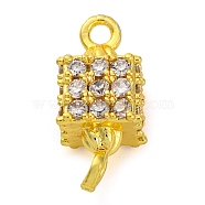 Brass Micro Pave Cubic Zirconia Cube Links Connector Charms, Lead Free & Cadmium Free, Golden, 13.5x6x6mm, Hole: 1.4mm(KK-A230-04G)