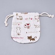 Burlap Pouches Gift Storage Bags, Candy Treat Party Packing Bags, with Polyester Drawstring Cord, Cat Pattern, 11.5x11cm(ABAG-G009-B06)