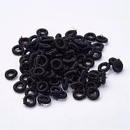 Polyester Weave Beads, Ring, Black, 6x2mm, Hole: 3mm, about 200pcs/bag(WOVE-N003-05)
