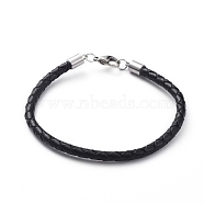 Braided Leather Bracelets Making, with 304 Stainless Steel Cord End Caps and Lobster Claw Clasps, Stainless Steel Color, 7-1/4 inch(18.5cm), 4mm(BJEW-JB04814-01)